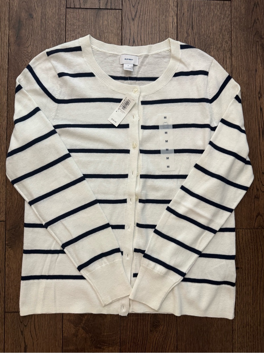 Old Navy Cream and Navy Striped Button-Front Cardigan